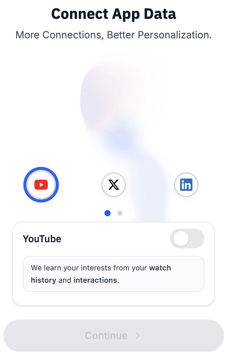 Onairos connector selection screen